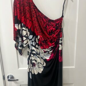 Bisou Bisou One Shoulder Dress - Red, Black, White